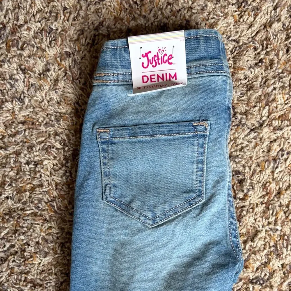 NWT Justice Denim Soft Stretchy Comfy Bootcut Light Blue Jeans size 7 slim